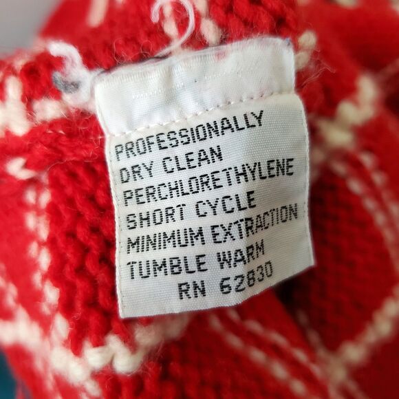 Vintage Lands' End Cardigan Sweater Womens Size Large Red Grid Floral Wool Knit - Picture 10 of 10